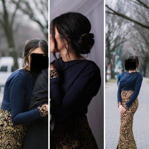 Blue Gown With Gold Embroidery